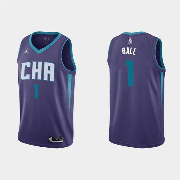 Mens Charlotte Hornets #1 LaMelo Ball 2022-23 Purple Stitched Basketball Jersey Dzhi